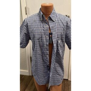 New Chaps Men's Casual Short Sleeve Shirt Blue Checkered Gingham Size M